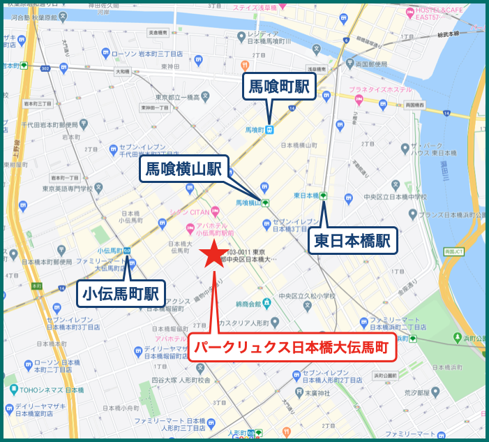 パークリュクス日本橋大伝馬町の地図
