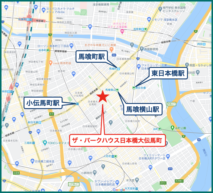 ザ・パークハウス日本橋大伝馬町の地図