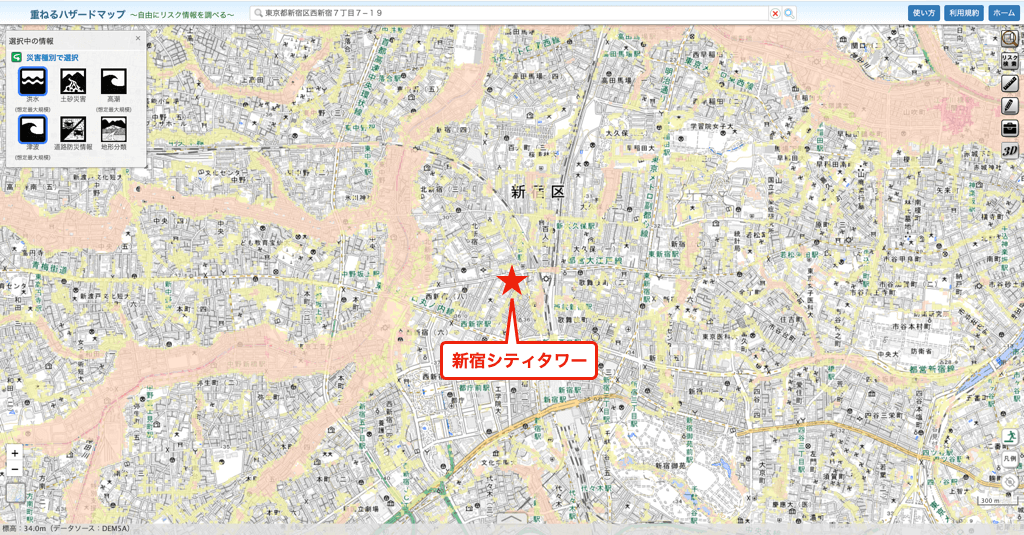 セントラルレジデンス新宿シティタワーのハザードマップ
