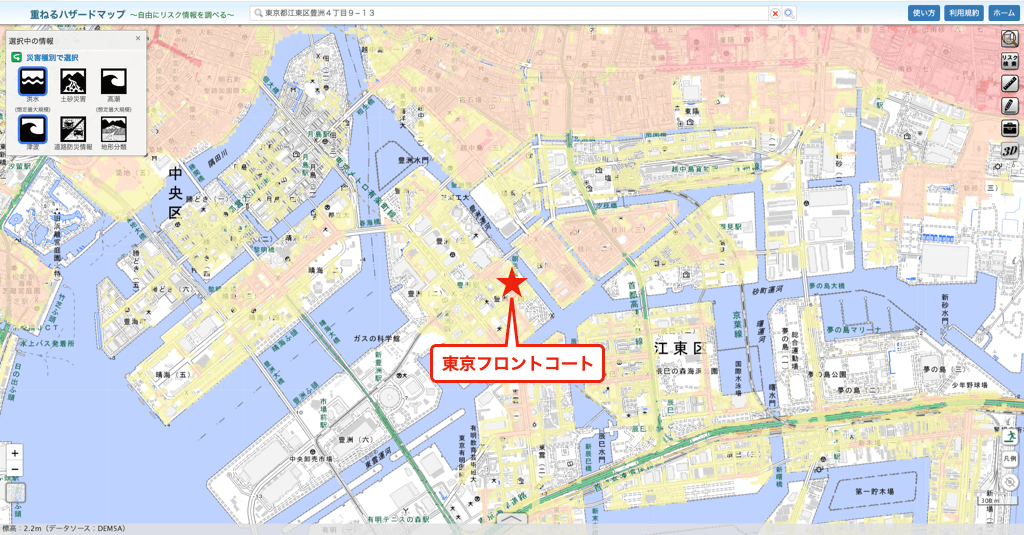 東京フロントコートのハザードマップ
