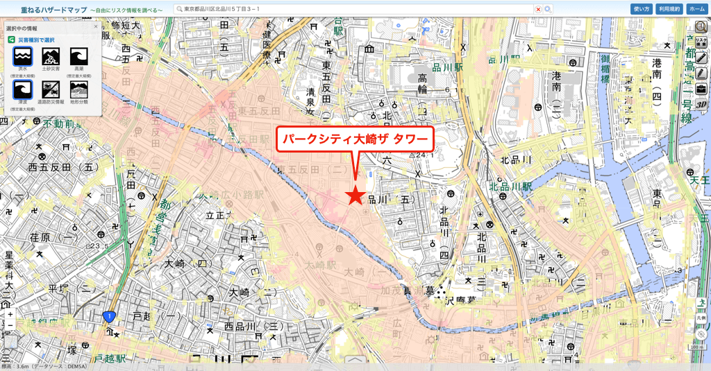 パークシティ大崎ザ タワーのハザードマップ