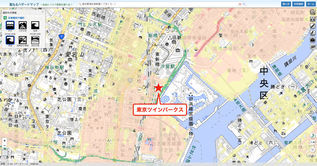 東京ツインパークスのハザードマップ