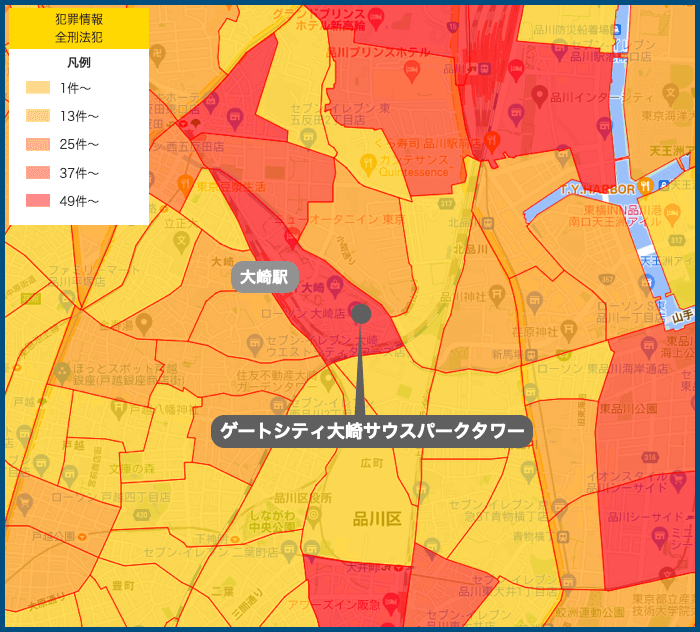 ゲートシティ大崎サウスパークタワーの犯罪マップ