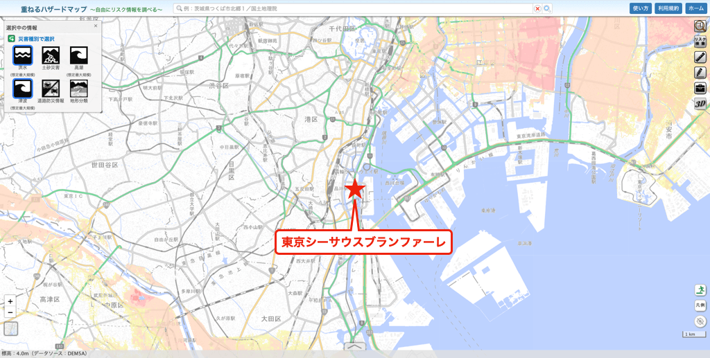 東京シーサウスブランファーレのハザードマップ