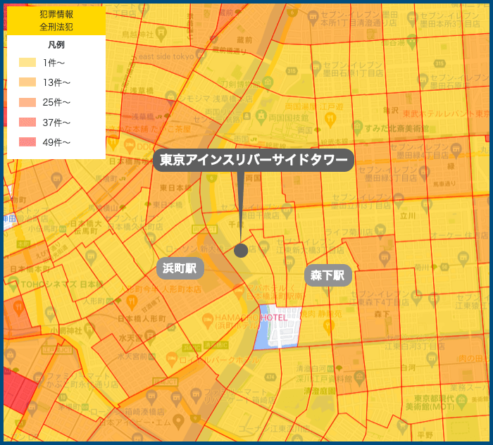 東京アインスリバーサイドタワーの犯罪マップ