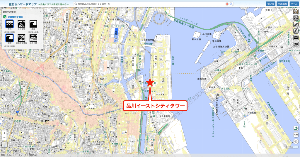 品川イーストシティタワーのハザードマップ