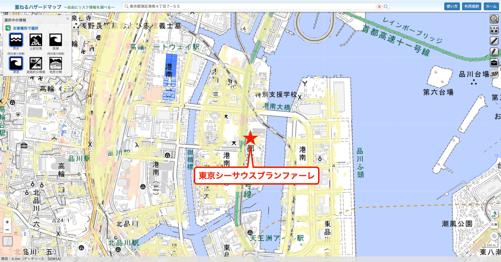 東京シーサウスブランファーレのハザードマップ
