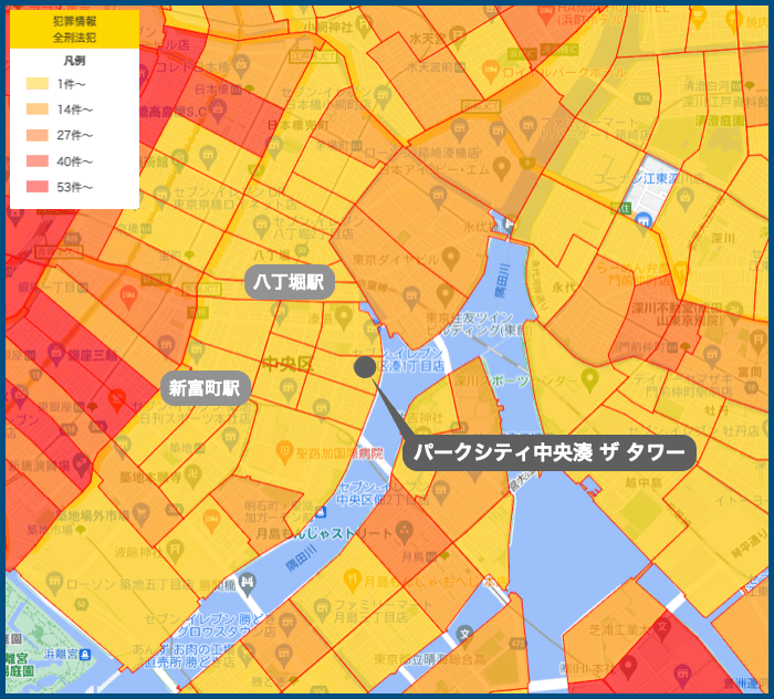パークシティ中央湊 ザ タワーの犯罪マップ