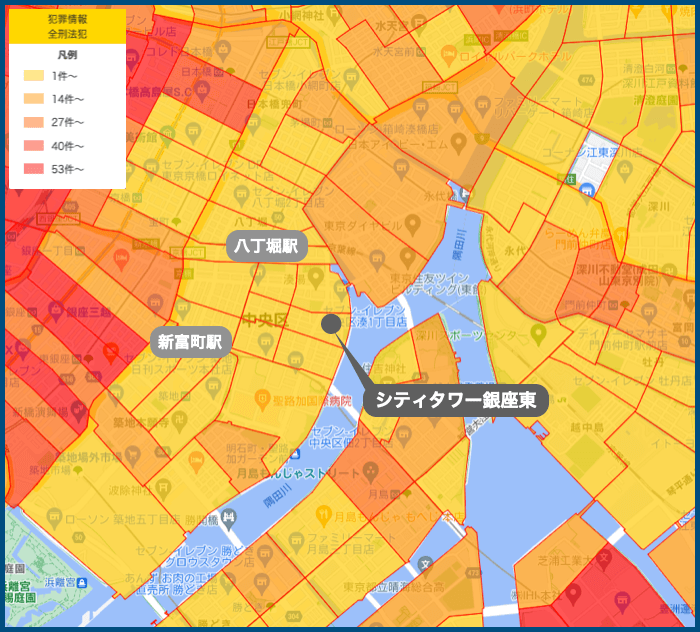 シティタワー銀座東の犯罪マップ