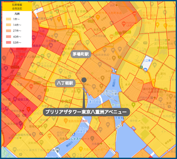 ブリリアザタワー東京八重洲アベニューの犯罪マップ