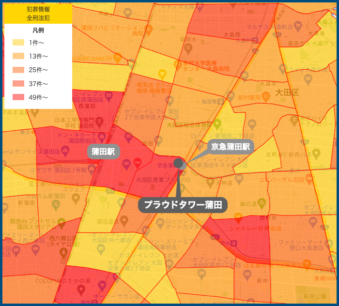 プラウドシティ蒲田の犯罪マップ