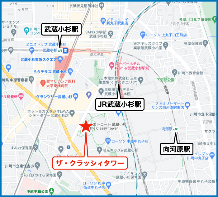 リエトコート武蔵小杉ザ・クラッシィタワーの地図