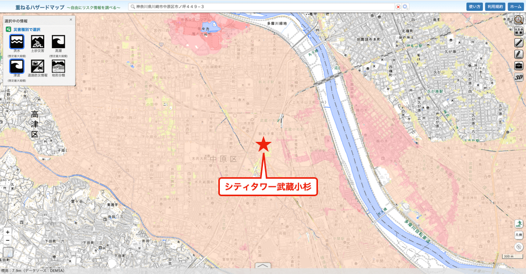 シティタワー武蔵小杉のハザードマップ
