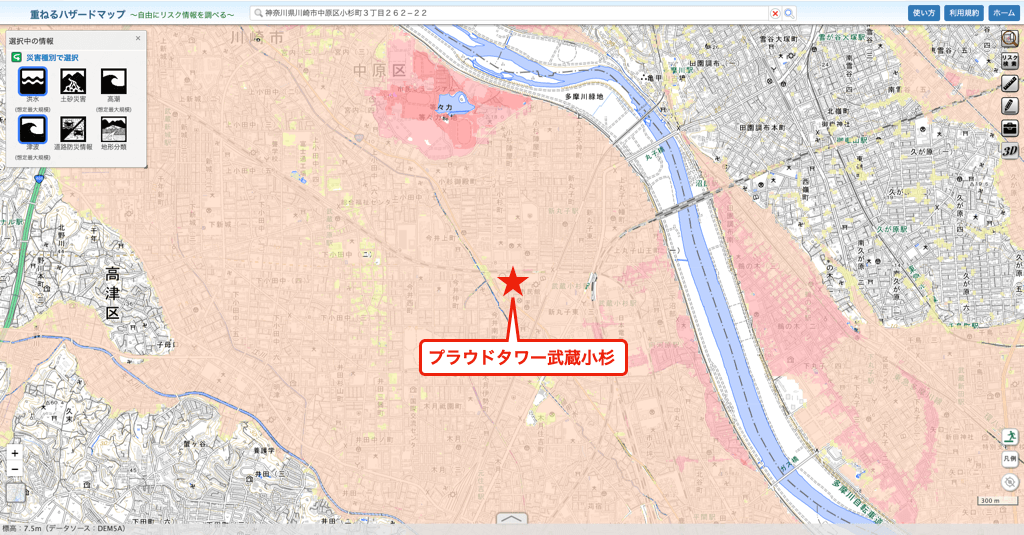 プラウドタワー武蔵小杉のハザードマップ