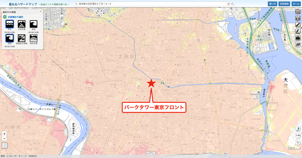 パークタワー東京フロントのハザードマップ