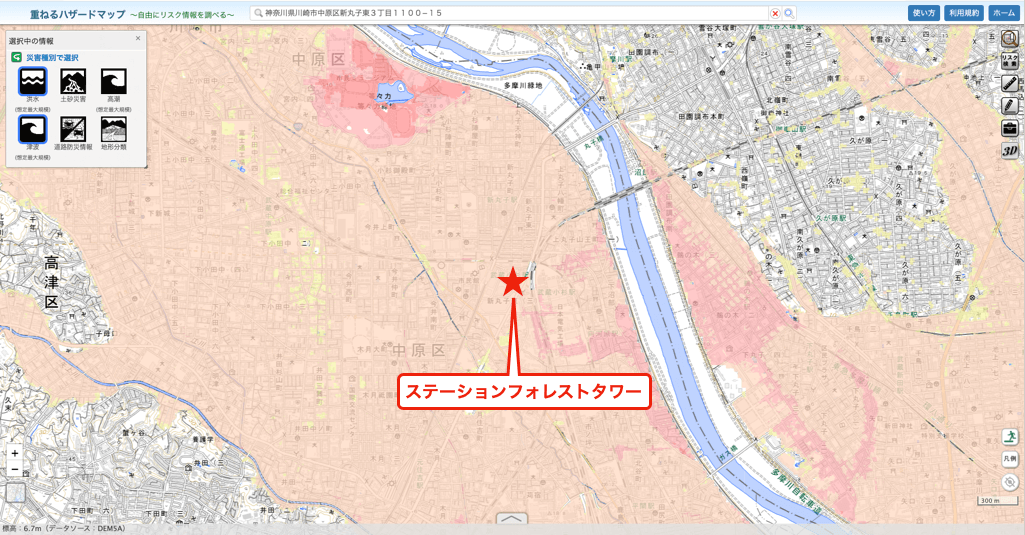 パークシティ武蔵小杉ステーションフォレストタワーのハザードマップ