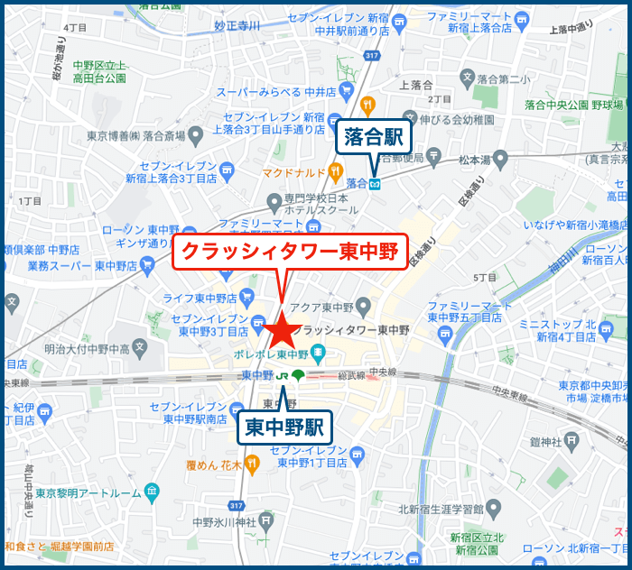 クラッシィタワー東中野の地図