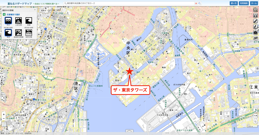 THE TOKYO TOWERSのハザードマップ