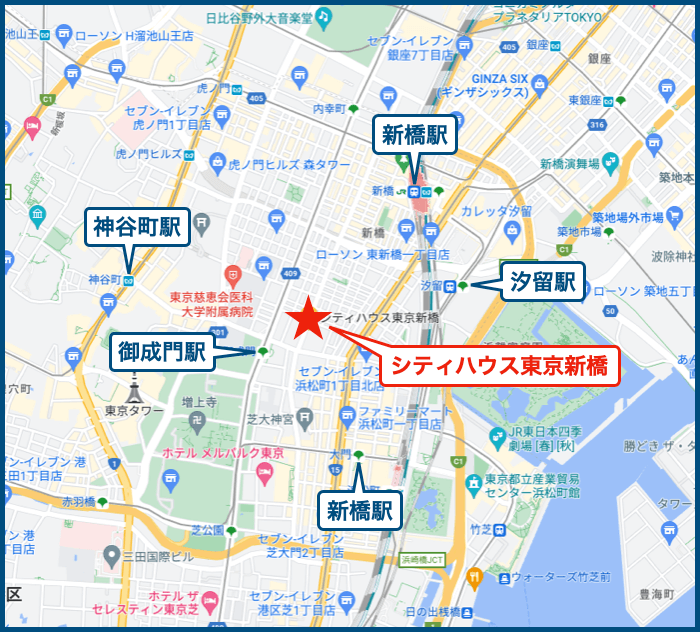 シティハウス東京新橋の地図