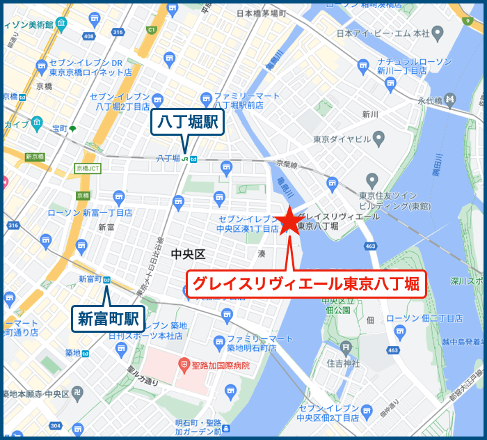 グレイスリヴィエール東京八丁堀の地図