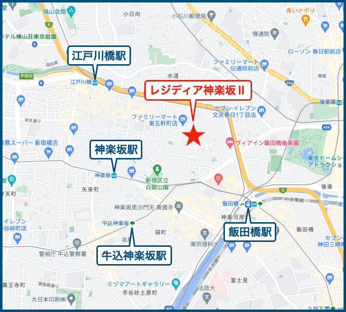 レジディア神楽坂Ⅱの地図
