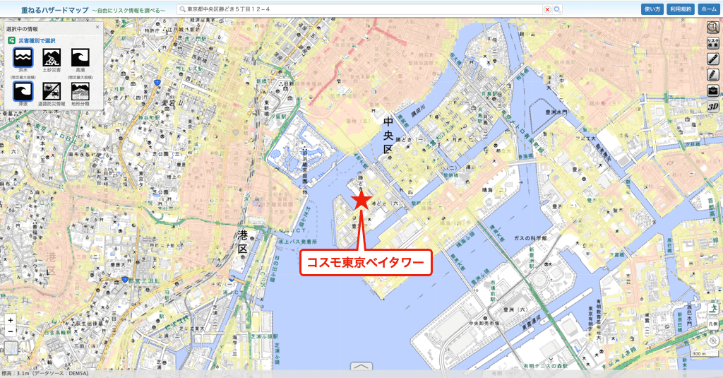 コスモ東京ベイタワーのハザードマップ