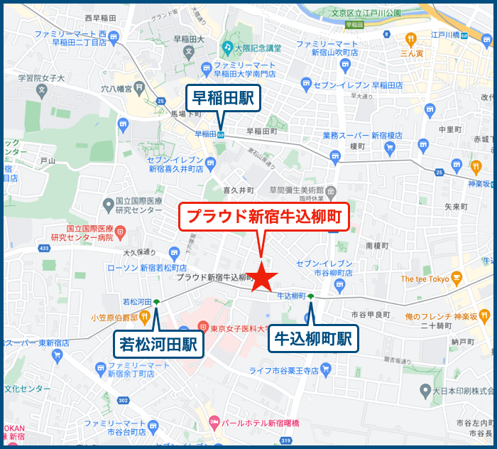 プラウド新宿牛込柳町の地図