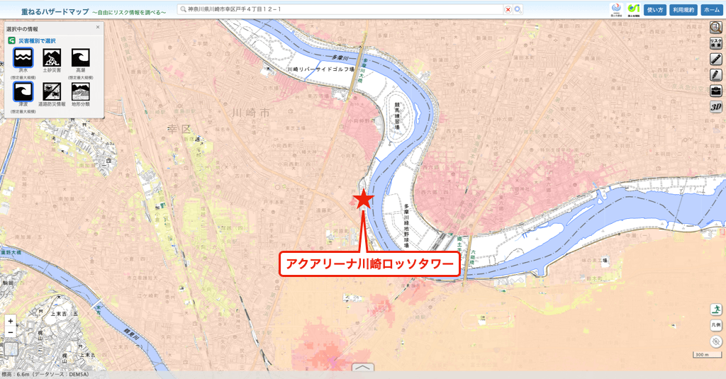 アクアリーナ川崎ロッソタワーのハザードマップ