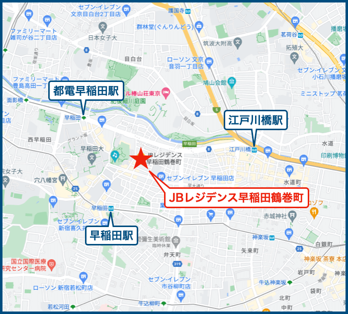 JBレジデンス早稲田鶴巻町の地図