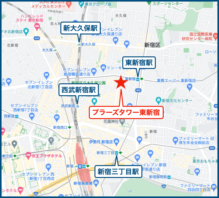 プラーズタワー東新宿の地図