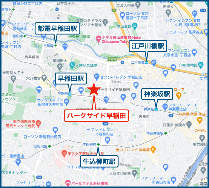 パークサイド早稲田の地図