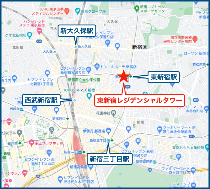 東新宿レジデンシャルタワーの地図