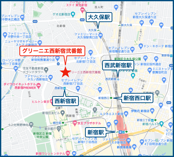 グリーニエ西新宿弐番館の地図