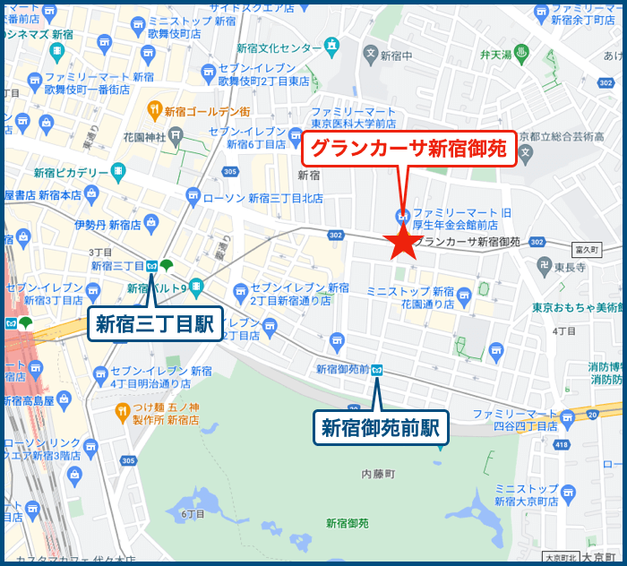 グランカーサ新宿御苑の地図