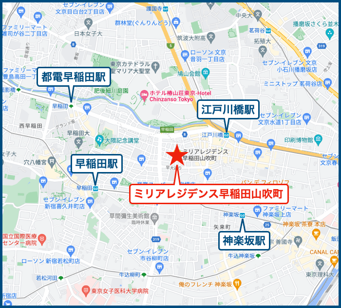ミリアレジデンス早稲田山吹町の地図