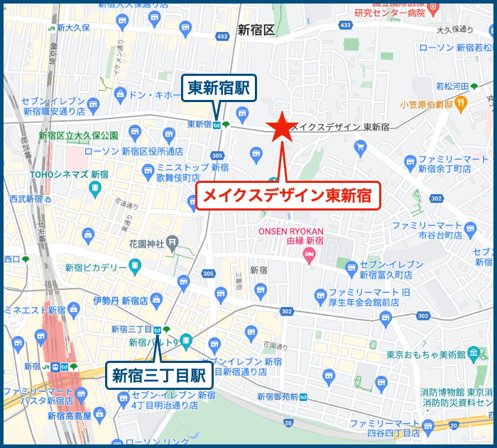 メイクスデザイン東新宿の地図