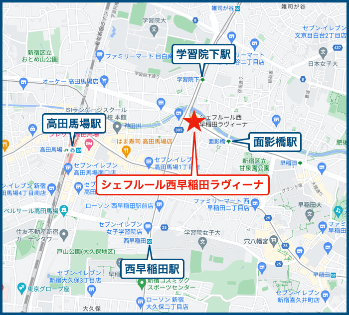 シェフルール西早稲田ラヴィーナの地図